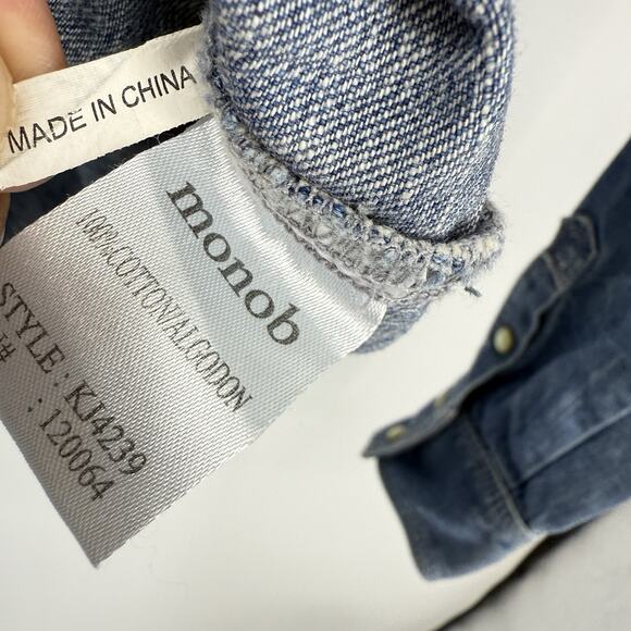 Mono b Southwestern Pearl snap Denim Shirt Colorful woven Accents Wom size small - Picture 6 of 12